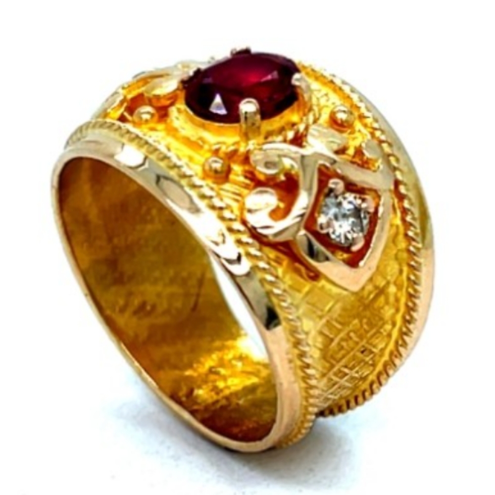 18K Ruby Diamond Yellow Gold Bridal Wedding Band